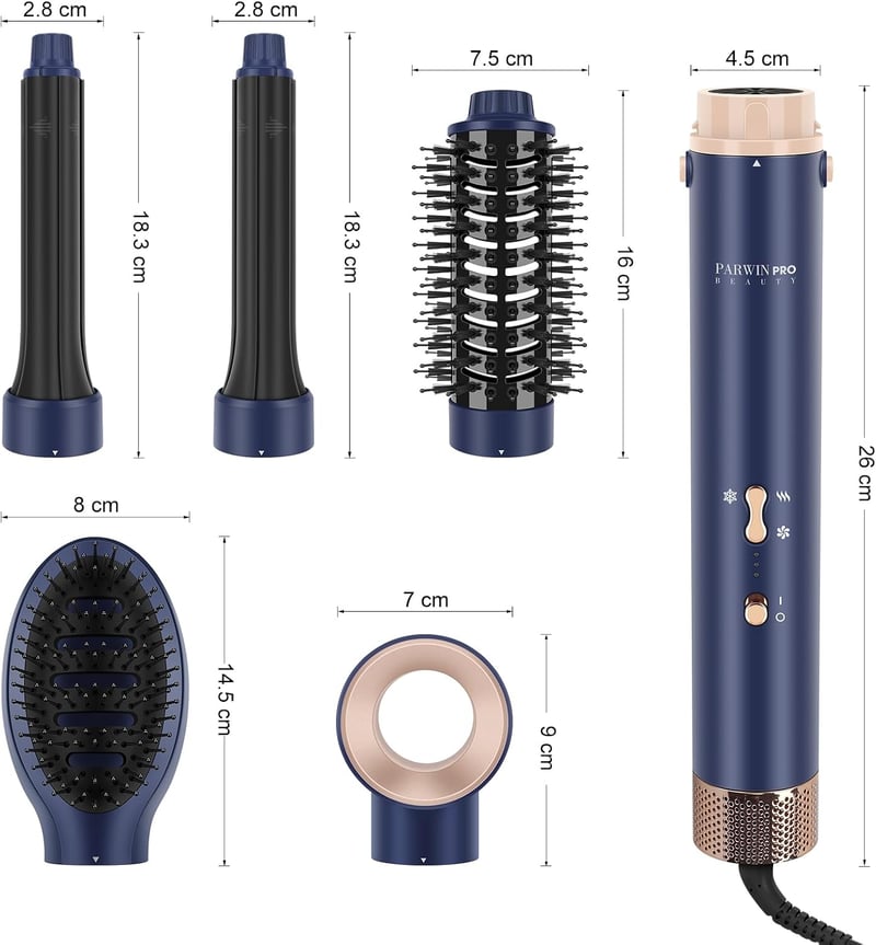 PARWIN PRO BEAUTY 5 az 1-ben Airstyler Hajszárító Göndörítő Kefe Szett Kék