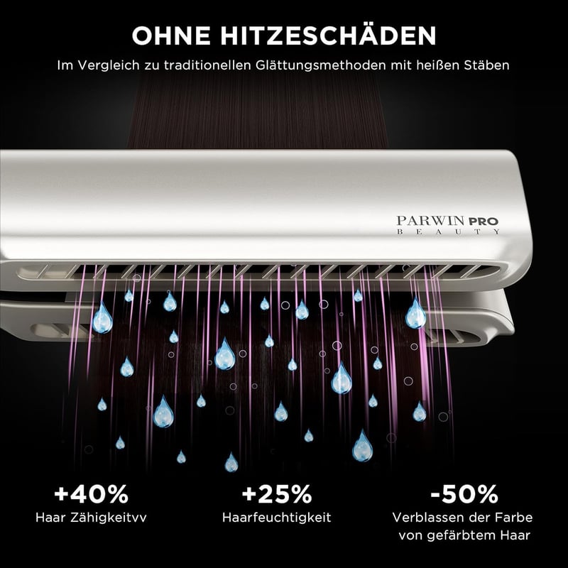PARWIN PRO BEAUTY Ionos Légáramú Hajegyenesítő 160°C, Nedves-Száraz Használatra, 1200W - Champagne Silver Pro