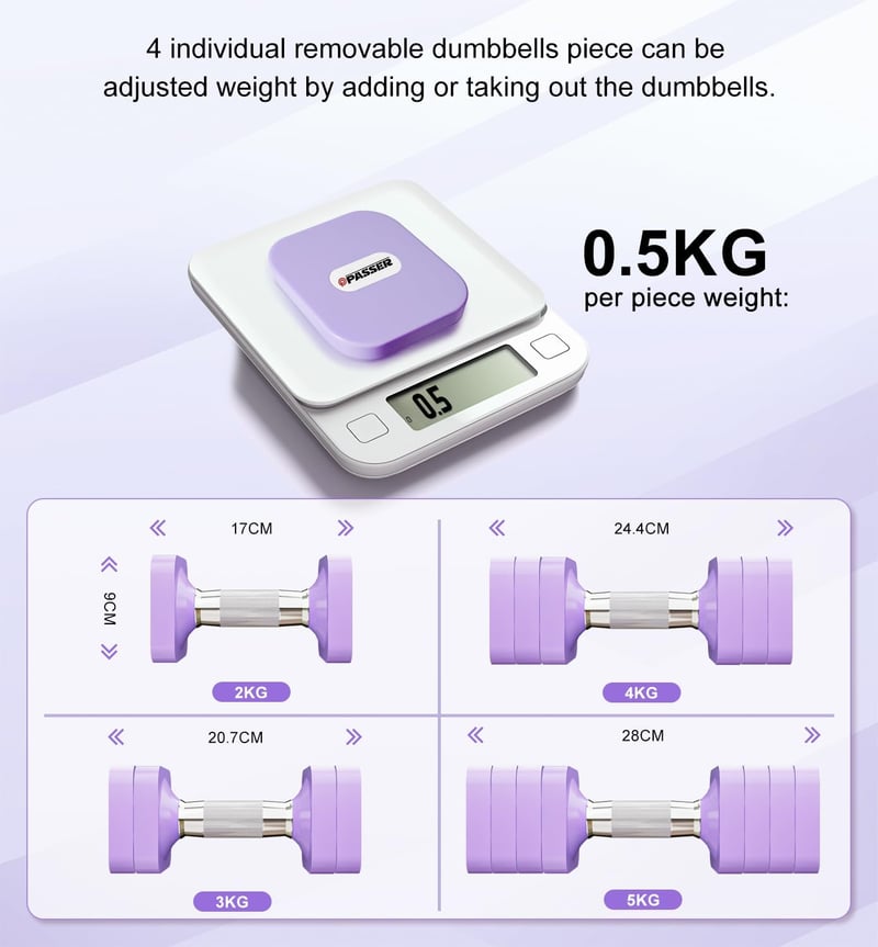 Passer 10 kg Állítható Súlyzó Szett, 4 az 1-ben Edzéshez Otthon és Edzőteremben