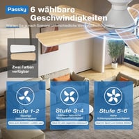 Ventilator de tavan Passky 107 cm cu iluminare, telecomandă, motor DC silențios, 6 viteze, LED reglabil, 3 temperaturi de culoare, alb 3