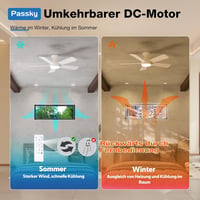 Ventilator de tavan Passky 107 cm cu iluminare, telecomandă, motor DC silențios, 6 viteze, LED reglabil, 3 temperaturi de culoare, alb 4