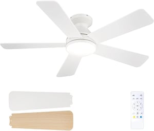 Ventilator de tavan Passky 107 cm cu iluminare, telecomandă, motor DC silențios, 6 viteze, LED reglabil, 3 temperaturi de culoare, alb