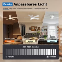 Ventilator de tavan Passky 107 cm cu iluminare, telecomandă, motor DC silențios, 6 viteze, LED reglabil, 3 temperaturi de culoare, alb 6