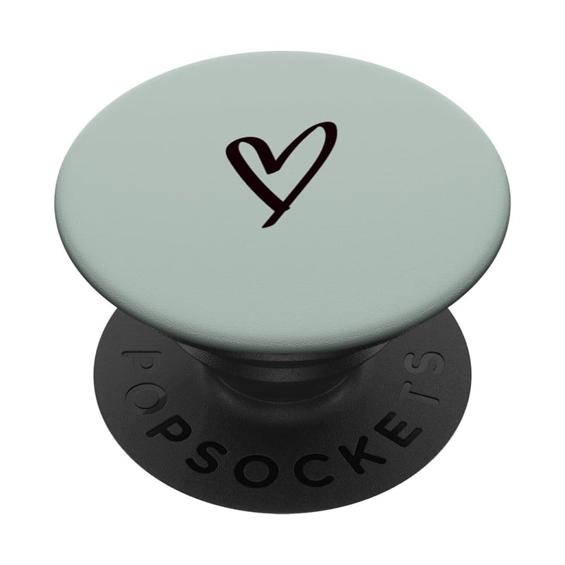 Pastelový abstraktný srdcový minimalistický motív pre dievčatá, minimalistické šalviovo zelené srdce, perokresba, pastelový PopSocket s vymeniteľným držiakom PopGrip