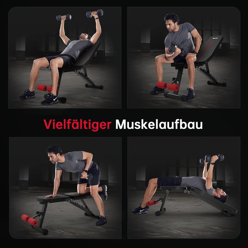 PASYOU Összecsukható súlypad 10 állásban állítható 90 fokos függőleges és dőlt fekvő pad teljes test és has edzéshez