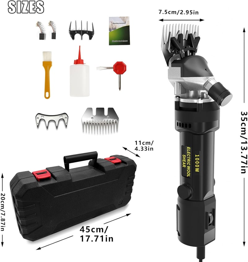 PAT JUUMG 1000W Elektromos Nyírógép 6 Fokozatú Sebességszabályzással Juhokhoz Kecskékhez Lovakhoz - Black