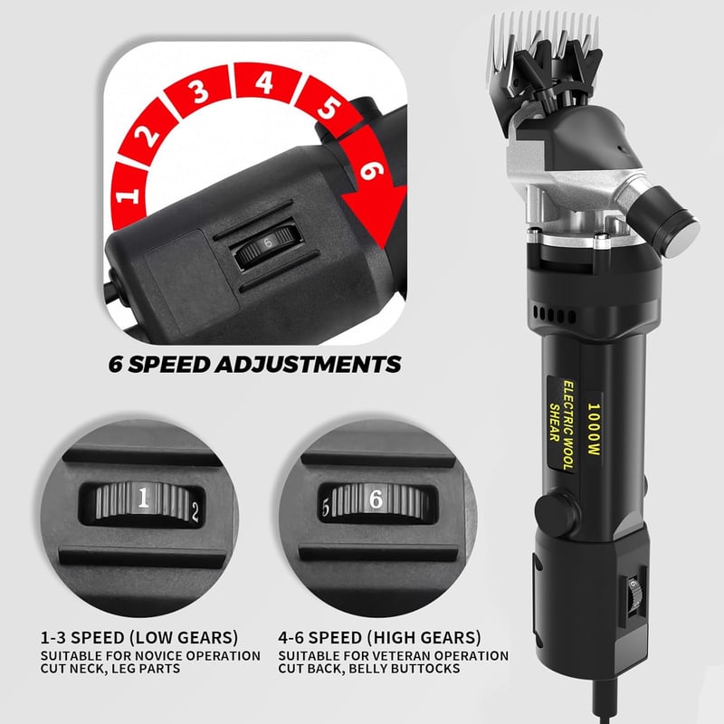 PAT JUUMG 1000W Elektromos Nyírógép 6 Fokozatú Sebességszabályzással Juhokhoz Kecskékhez Lovakhoz - Black