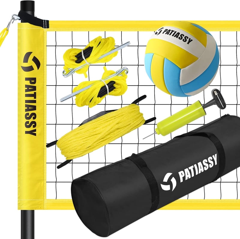Patiassy Profi Röplabda Háló Hordozható Összecsukható 32x3,3ft Sárga Edzéshez