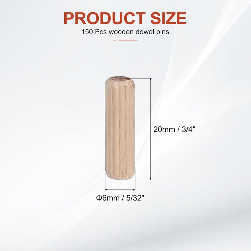 PATIKIL 150 db 6x20 mm hornyolt fa dübel készlet bútor és kézműves projektekhez