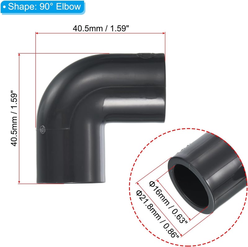 PATIKIL 16mm UPVC csőcsatlakozó 90 fokos szög adapter 5 darab szürke
