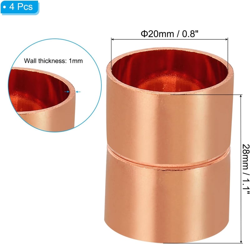 PATIKIL 20mm Réz Csatlakozó Idomok 4db Egyenes Csőidom Hegesztett HVAC Klíma Hűtéshez