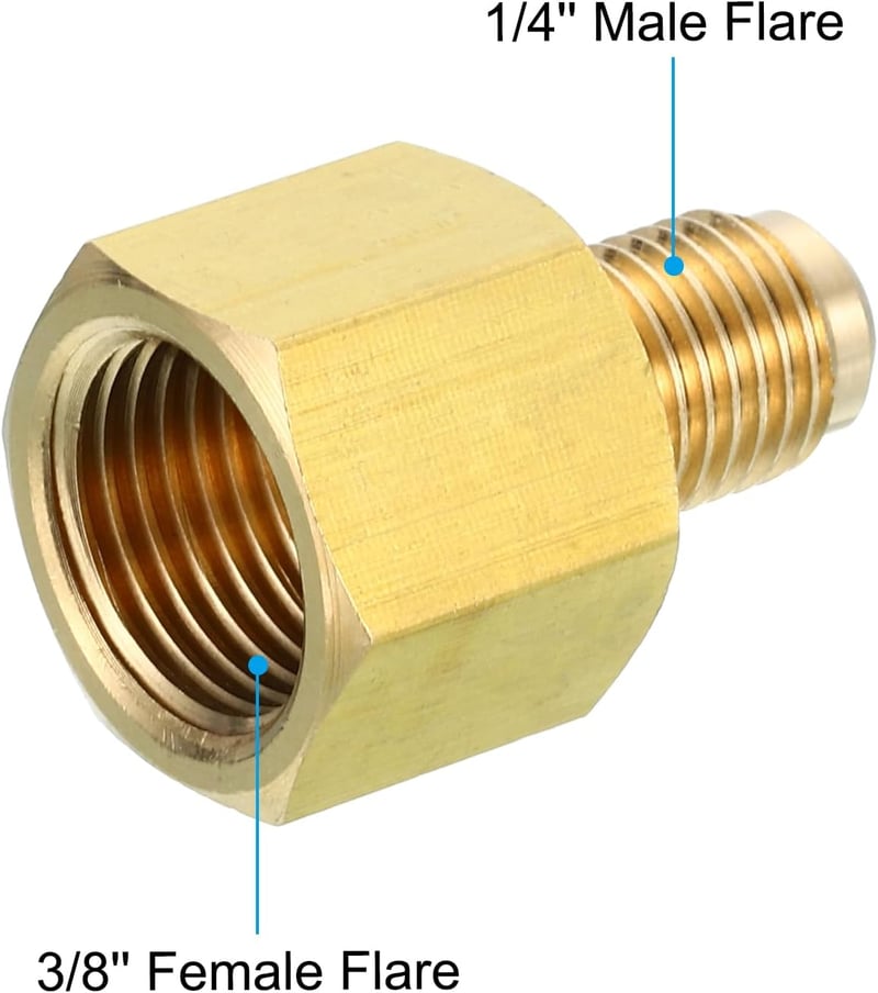PATIKIL 3/8" x 1/4" SAE 45° Sárgaréz Flare Adapter Csatlakozó Gáz Levegő Hűtéshez
