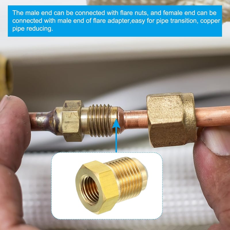 PATIKIL 3/8" x 1/4" SAE 45° Sárgaréz Flare Adapter Csatlakozó Gáz Levegő Hűtéshez
