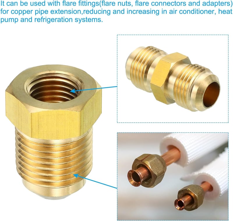 PATIKIL 3/8" x 1/4" SAE 45° Sárgaréz Flare Adapter Csatlakozó Gáz Levegő Hűtéshez