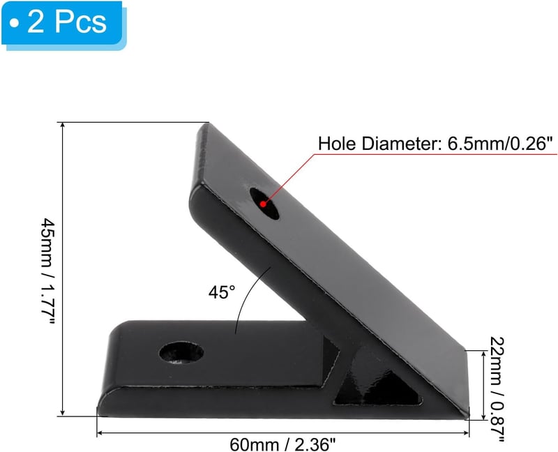 PATIKIL 45° Alumínium Sarokösszekötő 60x22x45mm 3030 Profilhoz Fekete 2db