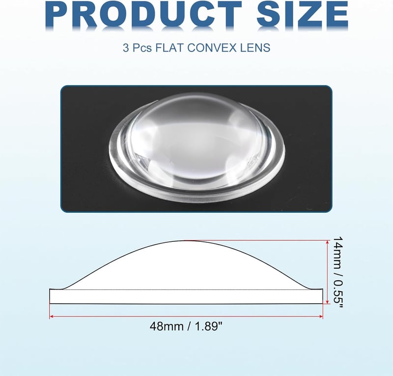 PATIKIL 48mm domború lencse szett 3db PMMA akril LED optikai kondenzátor lámpa fényszóróhoz