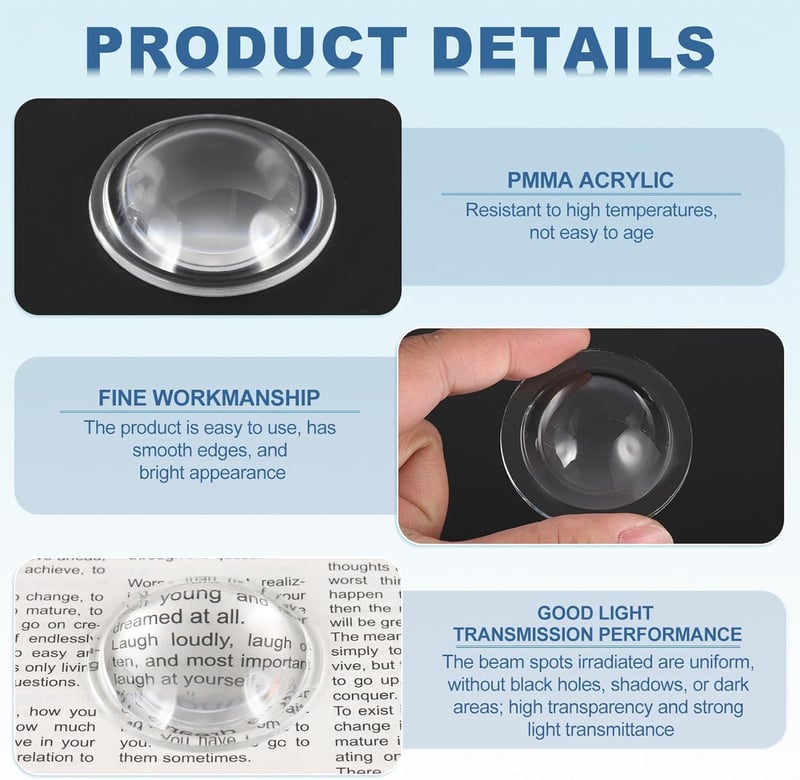 PATIKIL 48mm domború lencse szett 3db PMMA akril LED optikai kondenzátor lámpa fényszóróhoz