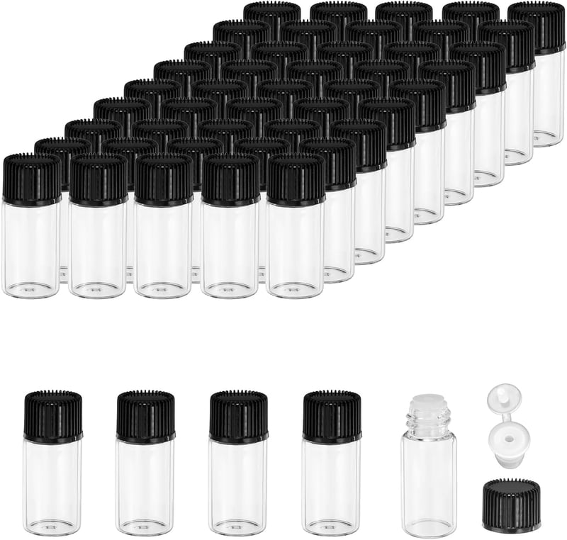 PATIKIL 4ml Üveg Illóolaj Palack 50 db Szűrővel és Csavaros Kupakkal