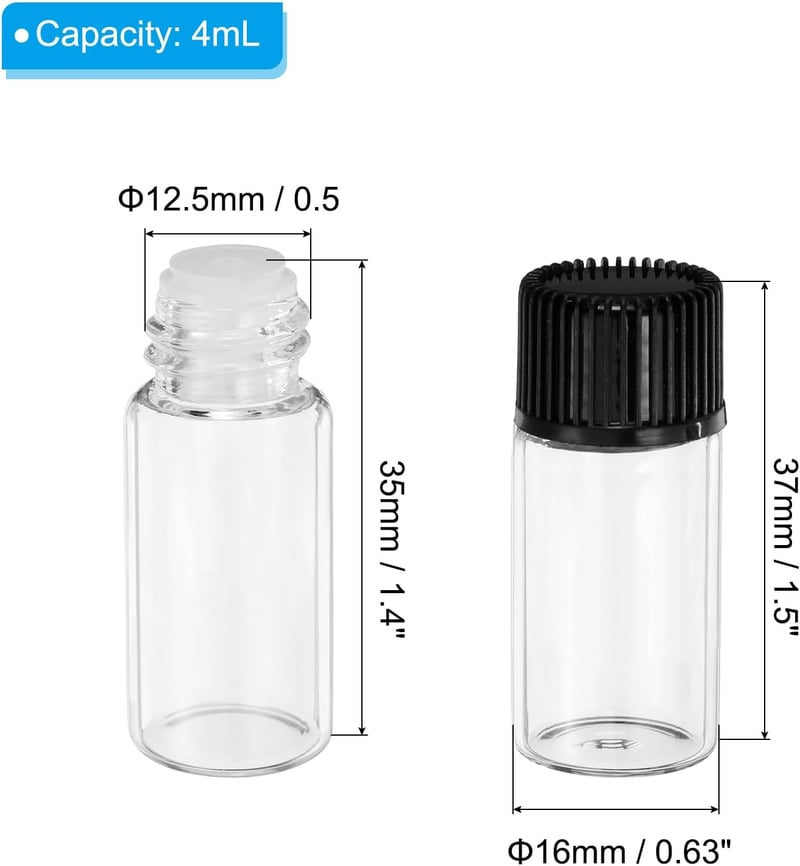 PATIKIL 4ml Üveg Illóolaj Palack 50 db Szűrővel és Csavaros Kupakkal