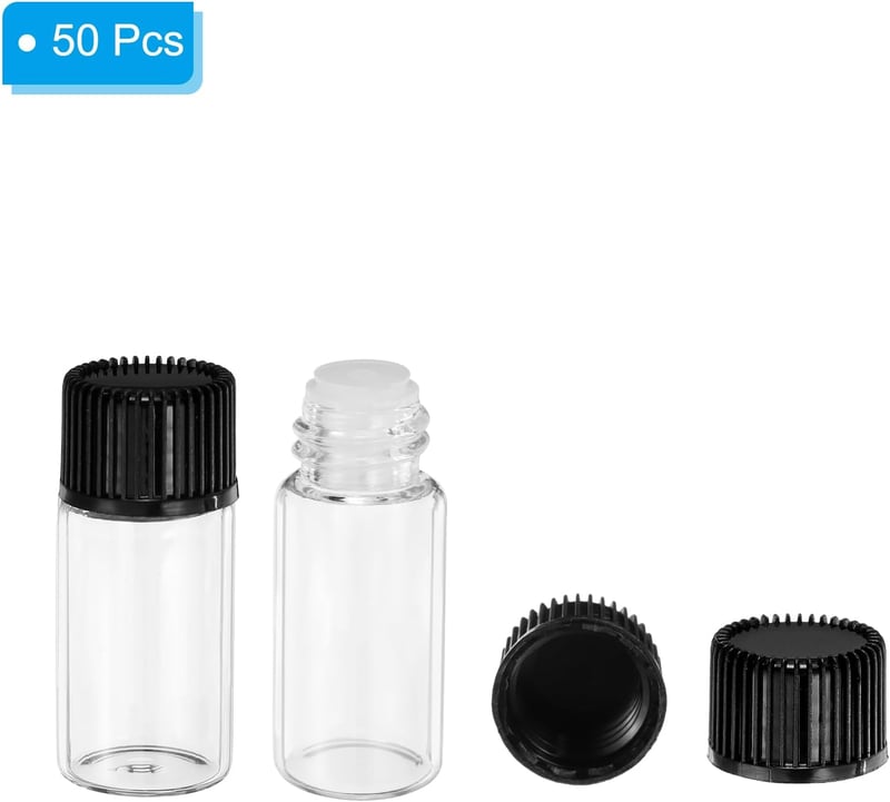 PATIKIL 4ml Üveg Illóolaj Palack 50 db Szűrővel és Csavaros Kupakkal