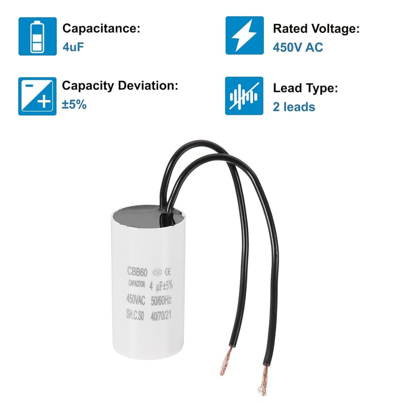PATIKIL 4uF CBB60 Indítókondenzátor 450V 50/60Hz Kompresszor Szivattyú