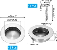 PATIKIL 50mm Rozsdamentes Ajtófogantyú 2db Ezüst Szekrény Fiók Csúszóajtó 2