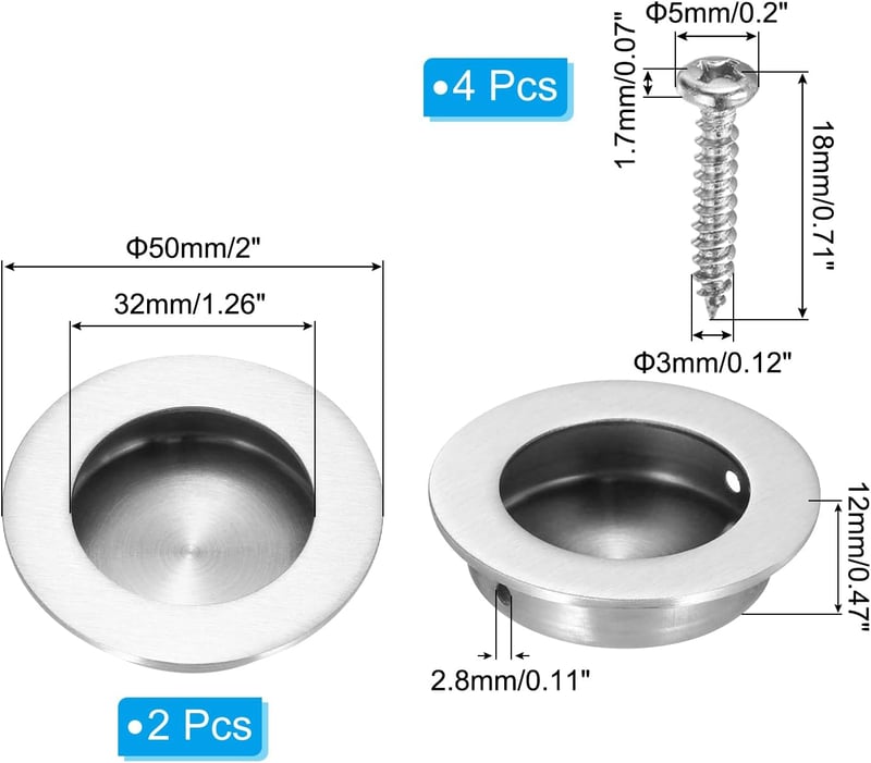 PATIKIL 50mm Rozsdamentes Ajtófogantyú 2db Ezüst Szekrény Fiók Csúszóajtó