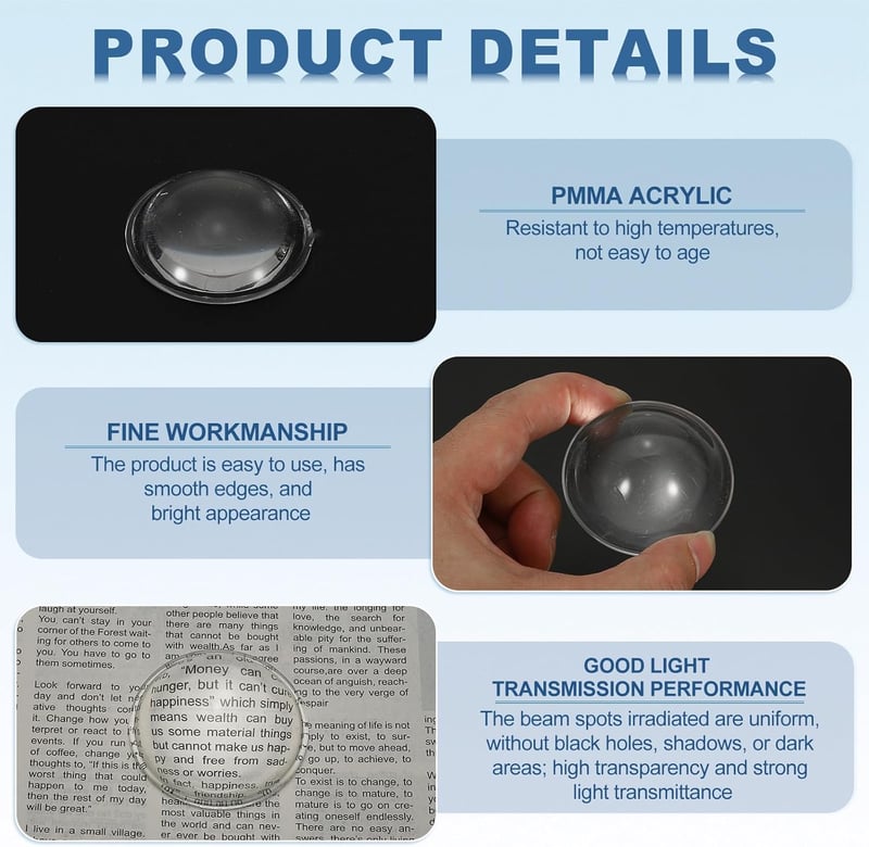 PATIKIL 52mm Domború Lencse 3db Akril LED Optika Fényszóró Lámpa