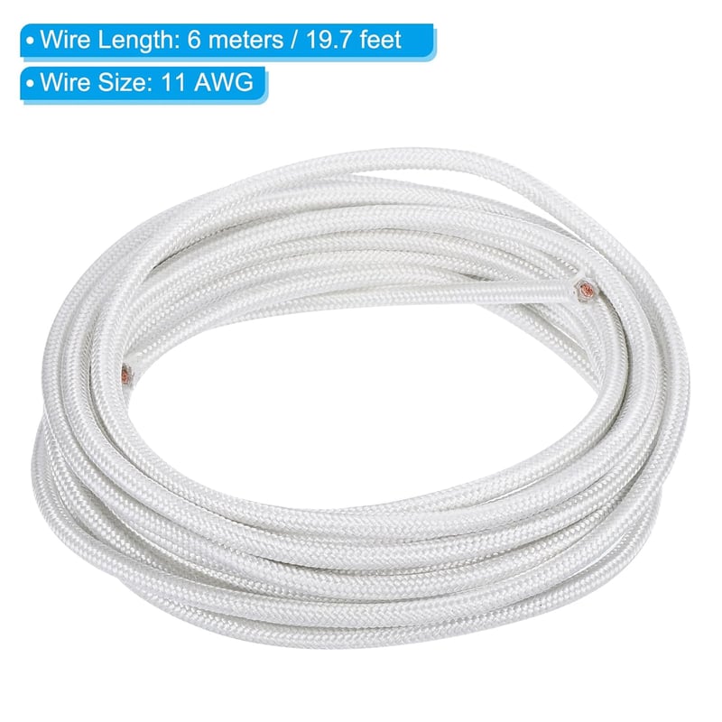 PATIKIL 6m 11AWG Szilika Üvegszál Hőálló Vezeték -60-500°C Rugalmas Kábel Fehér
