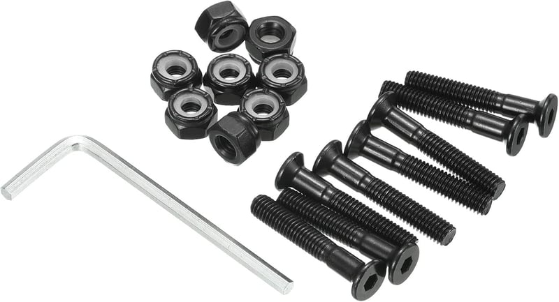PATIKIL Gördeszka Rögzítő Készlet - Fém Csavarok, Anyák és Csavarkulcs Longboard és Cruiser Deszkákhoz - 30mm Fekete