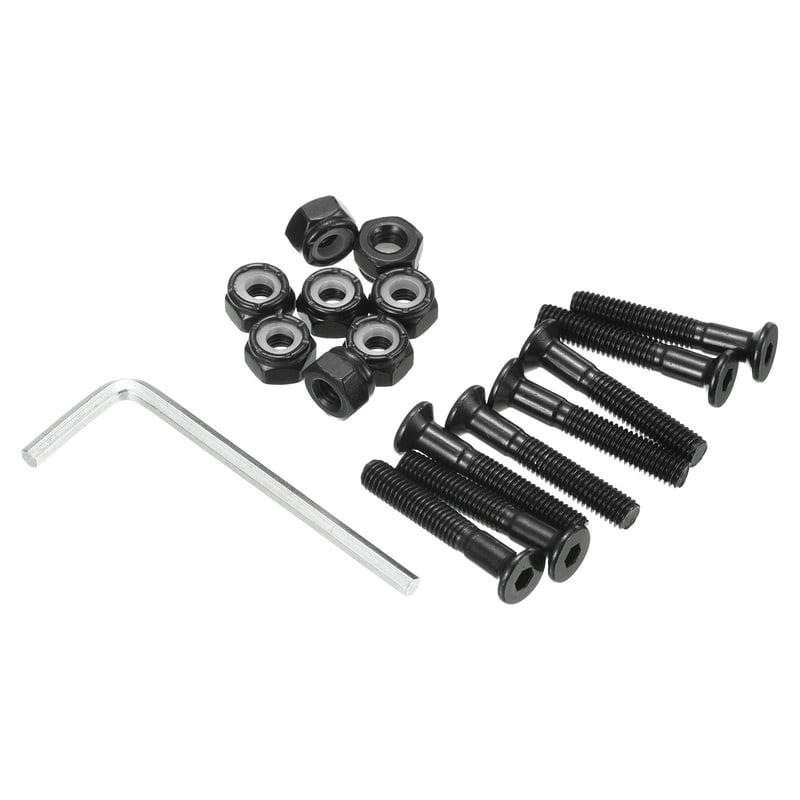 PATIKIL Súprava skrutiek na skateboard – Kovové skrutky, matice a kľúč pre longboardy a cruisery – 30 mm čierna