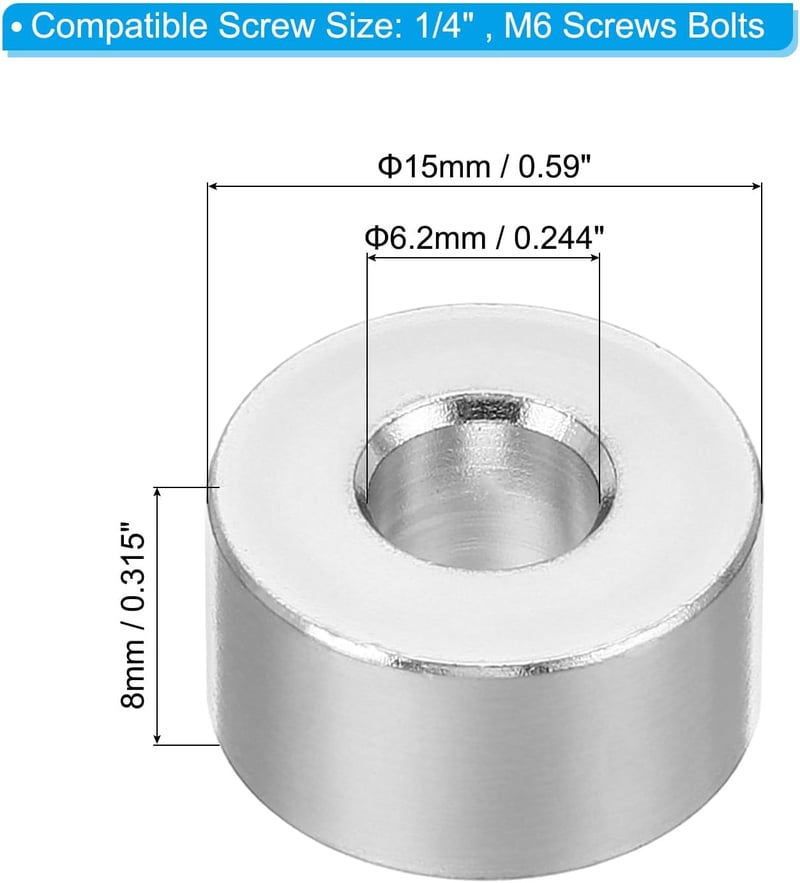PATIKIL M6 Alumínium Távolságtartó Fém Spacer 6,2mm 10db Csavarhoz