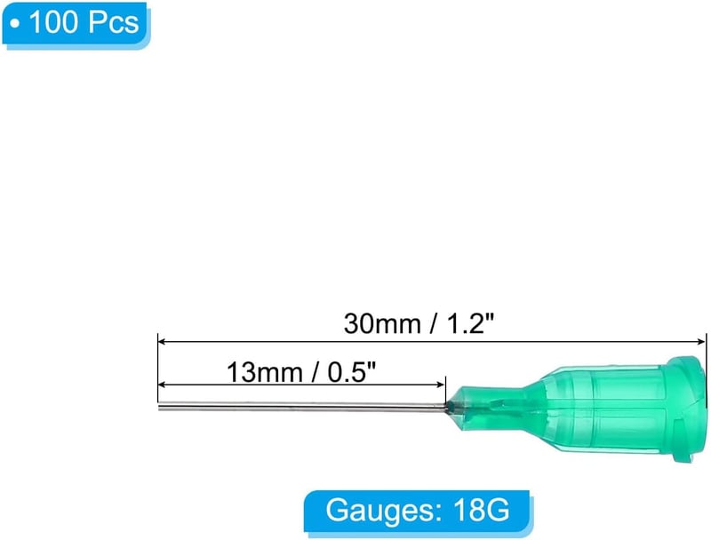 PATIKIL Tompa Kanüla Adagolótű 100db 18G 0,5 Inch Zöld Injekciós Tű Szérumhoz