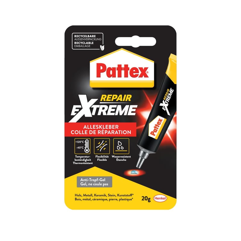Pattex Repair Extreme flexibilné silné lepidlo, transparentné, odolné voči teplu, na vnútorné aj vonkajšie použitie, vodoodolné, vyplňuje štrbiny, 20 g