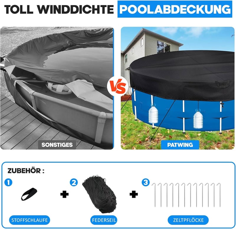 PATWING Kerek Medence Takaró 370cm UV-Álló Intex Bestway Poolhoz