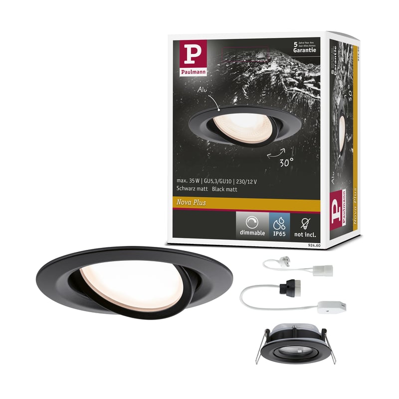 Paulmann Nova Plus 92460 Ugradbena svjetiljka IP65 zakretna okrugla maks. 35W prigušiva 93mm crna mat aluminij GU5.3/GU10 bez žarulje