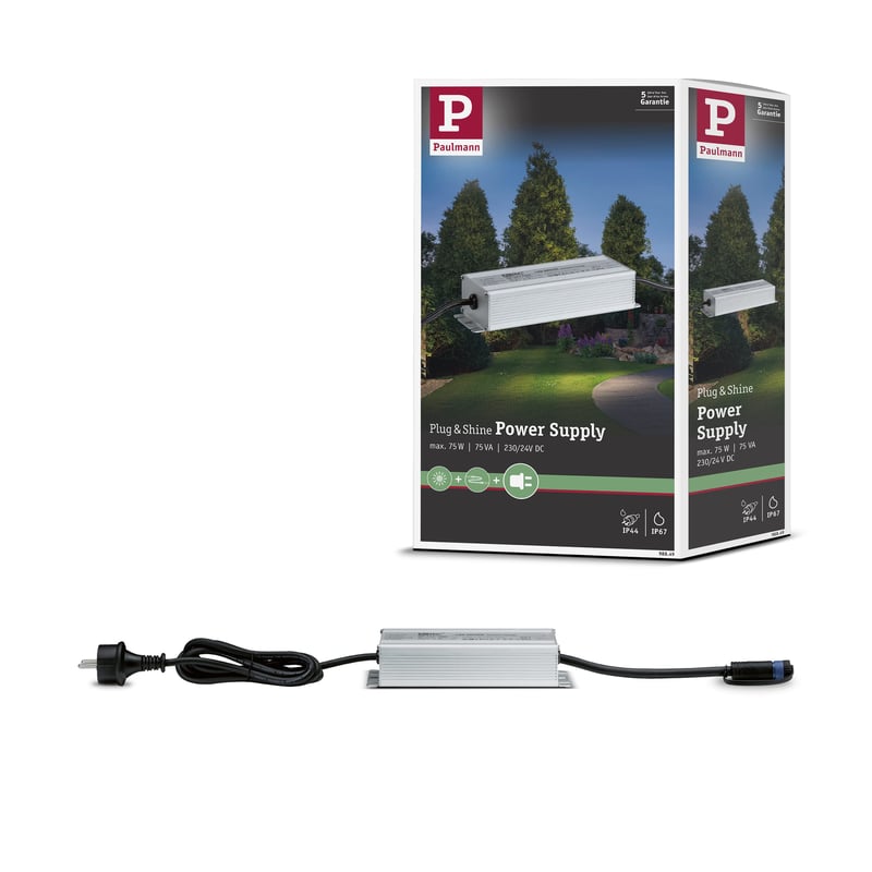 Paulmann Plug & Shine transformátor 75 W, vonkajší napájací zdroj IP44, strieborný 98849 pre vonkajšie osvetlenie