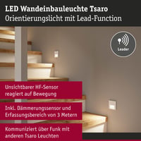 Paulmann Tsaro 80002 LED vstavané nástenné svietidlo, hranaté, 80x36 mm, 1W, 80 lm, 2700K teplá biela, matná biela, so snímačom pohybu, 230V 2