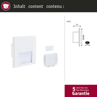 Paulmann Tsaro 80002 LED vstavané nástenné svietidlo, hranaté, 80x36 mm, 1W, 80 lm, 2700K teplá biela, matná biela, so snímačom pohybu, 230V 6