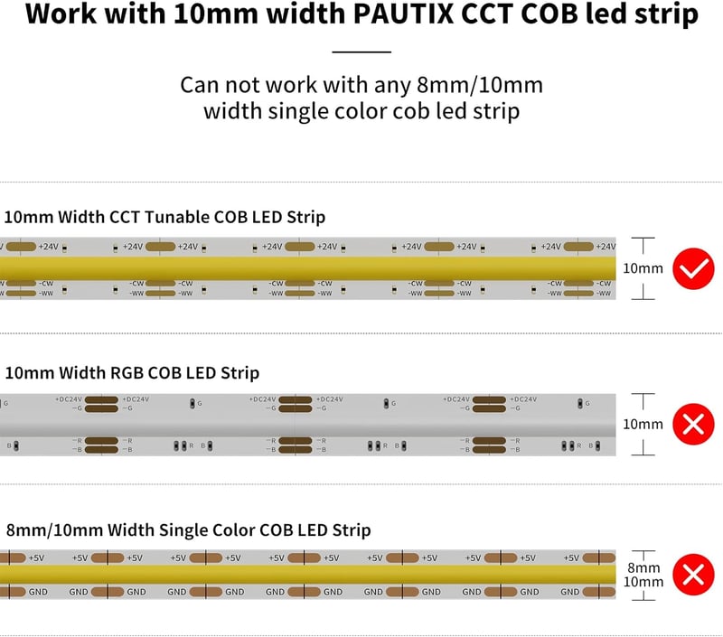 PAUTIX CCT COB LED Szalag Csatlakozó Készlet - 4-Tűs 10mm Széles LED Szalagokhoz, Átlátszó Illesztők és Hosszabbító Kábelek