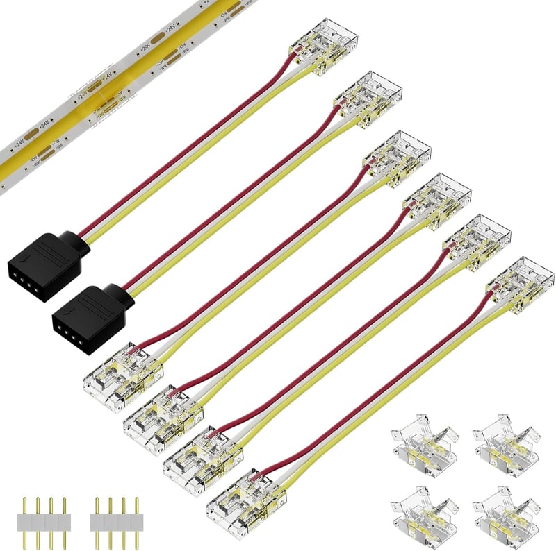 PAUTIX CCT COB LED Szalag Csatlakozó Készlet - 4-Tűs 10mm Széles LED Szalagokhoz, Átlátszó Illesztők és Hosszabbító Kábelek