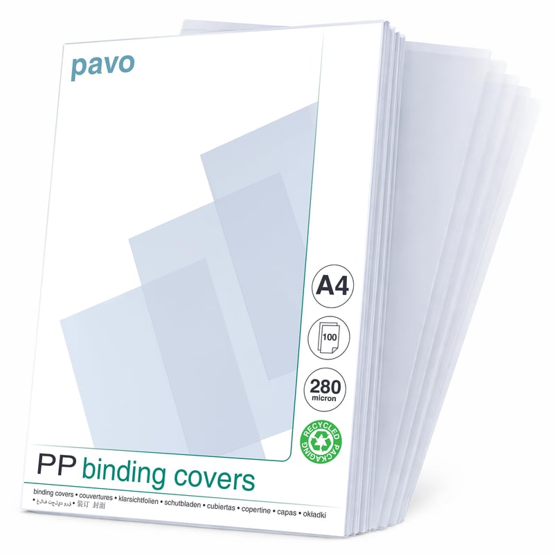 Pavo Premium A4 PP Priehľadná viazacia fólia 0,28 mm – balenie 100 ks, číra krycia fólia
