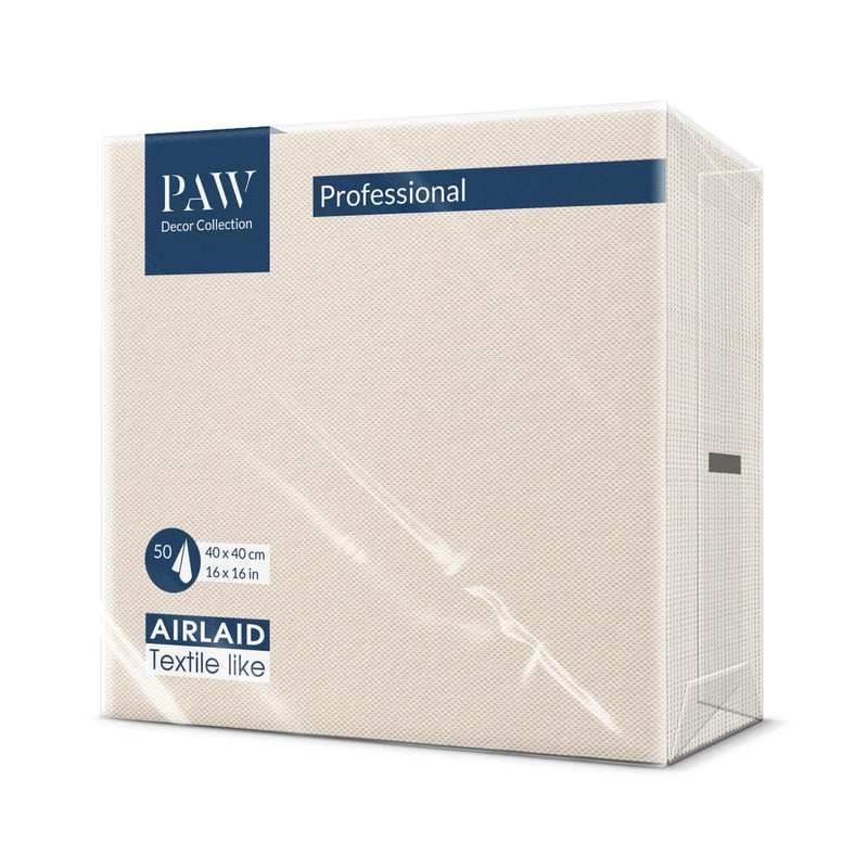 PAW Decor Collection Servítky s textilným vzhľadom 40x40 cm, 50 ks - Krémový vzor s textúrou látky