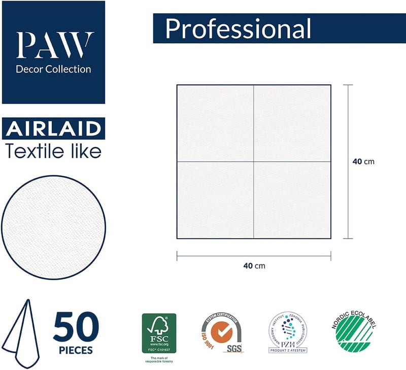 PAW Decor Collection Textilhatású Szalvéta 40x40cm 50db Bézs Esküvőhöz Keresztelőhöz