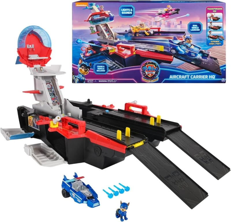 PAW PATROL: The Mighty Movie Marine Headquarters Playset with Chase Toy Figure and Superhero Vehicle, Toy Suitable for Children from 3 Years