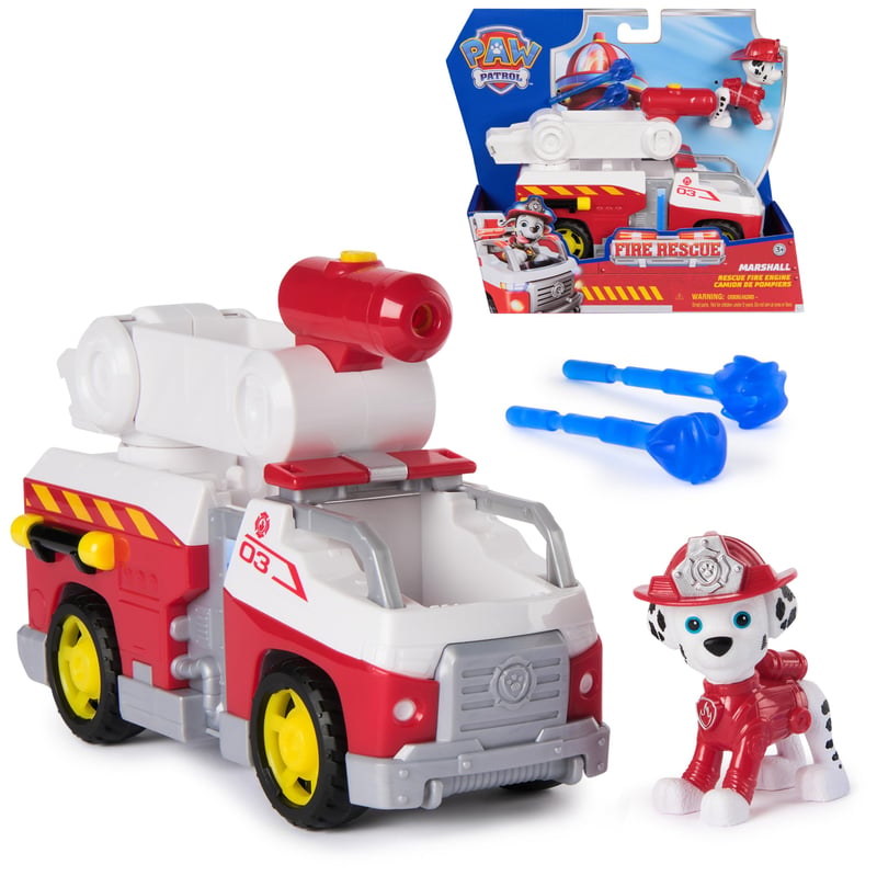 Hasičské záchranné auto Paw Patrol Marshall s hasiacim prístrojom a figúrkou psa Marshalla, hračka od 3 rokov
