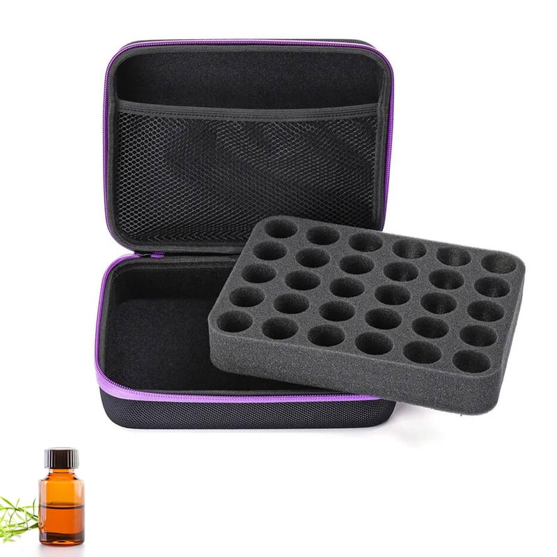 PawCraft prenosné puzdro na 30 esenciálnych olejov, fialové EVA puzdro s rúčkou na fľaštičky s objemom 5 ml, 10 ml a 15 ml