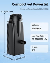 Pawfly 300 L/h akvárium felszínszűrő 350 literes tartályhoz, szivattyú szűrő szivacsbetéttel 2