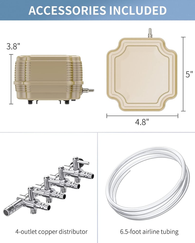 Pawfly 7W Akvárium Levegőpumpa Szabályozható Csendes Oxigén Pumpa 16L/perc Halastó Akvárium 1000L Készlettel