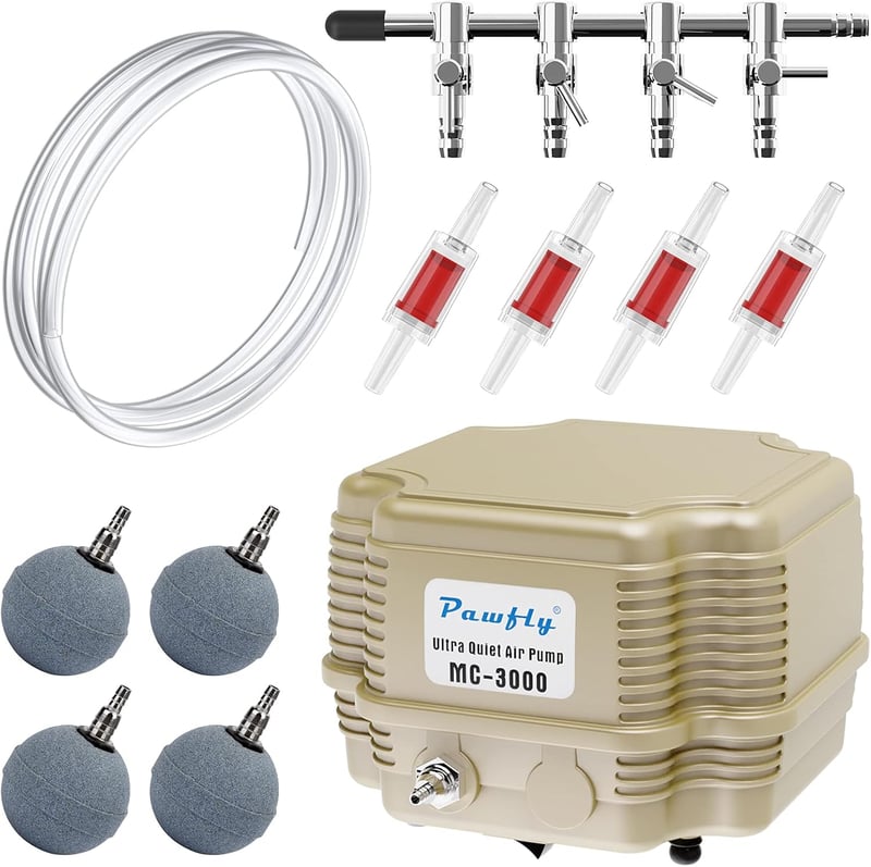 Pawfly 7W Akvárium Levegőpumpa Szabályozható Csendes Oxigén Pumpa 16L/perc Halastó Akvárium 1000L Komplett Szett